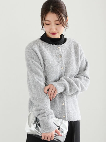 【佐藤晴美着用】ラメシャギークルーカーディガン（シルバー/チャコールグレー/ゴールド）｜Te chichi（テチチ）通販