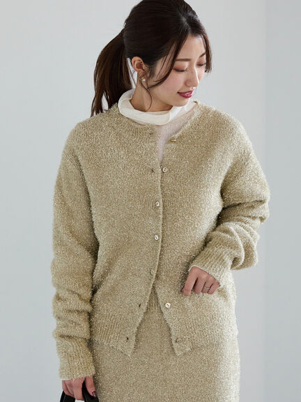 【佐藤晴美着用】ラメシャギークルーカーディガン（シルバー/チャコールグレー/ゴールド）｜Te chichi（テチチ）通販