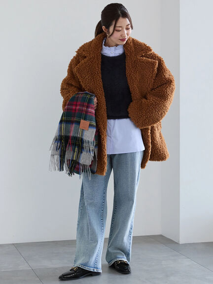 【佐藤晴美着用】テディボアミディコート（ブラウン/ネイビー）｜Te chichi（テチチ）通販