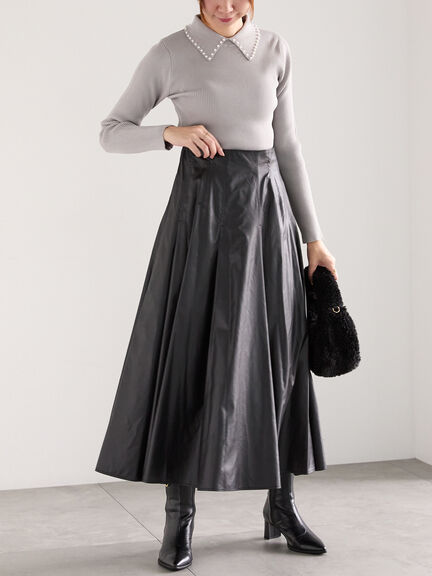 グロッシーレザーライクフレアスカート（ブラック/ブラウン）｜Te chichi（テチチ）通販