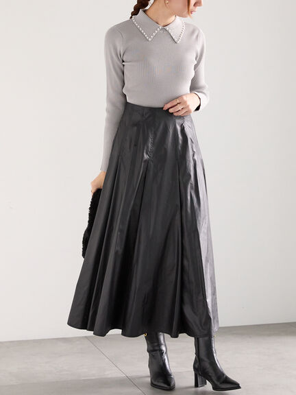 グロッシーレザーライクフレアスカート（ブラック/ブラウン）｜Te chichi（テチチ）通販