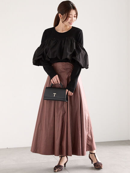 グロッシーレザーライクフレアスカート（ブラック/ブラウン）｜Te chichi（テチチ）通販