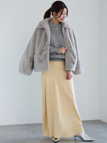 フラワービジュー畦ニットプルオーバー（グレー/ネイビー）｜Te chichi（テチチ）通販