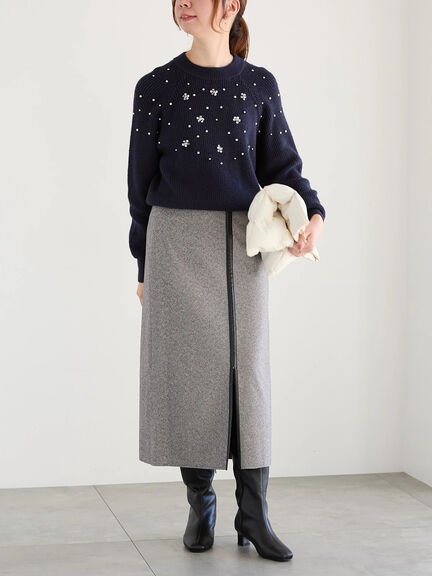 フラワービジュー畦ニットプルオーバー（グレー/ネイビー）｜Te chichi（テチチ）通販