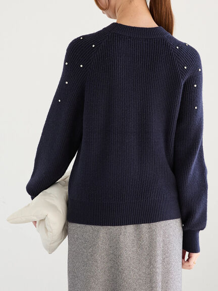 フラワービジュー畦ニットプルオーバー（グレー/ネイビー）｜Te chichi（テチチ）通販