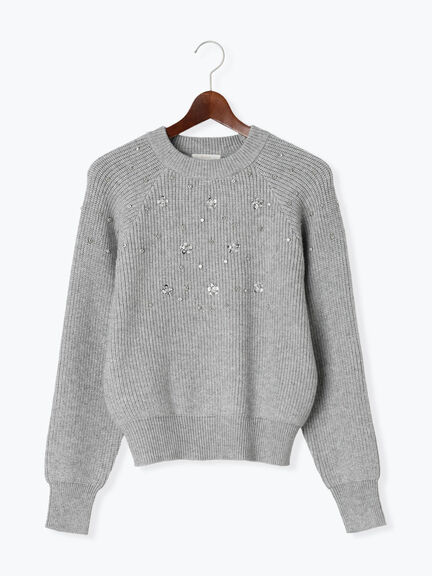 フラワービジュー畦ニットプルオーバー（グレー/ネイビー）｜Te chichi（テチチ）通販