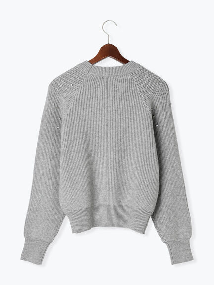 フラワービジュー畦ニットプルオーバー（グレー/ネイビー）｜Te chichi（テチチ）通販