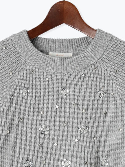 フラワービジュー畦ニットプルオーバー（グレー/ネイビー）｜Te chichi（テチチ）通販