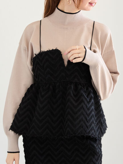 カットジャカードボンディングキャミソール（セットアップ可）（オフホワイト/ブラック）｜Te chichi（テチチ）通販