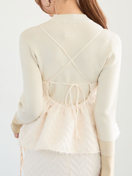 カットジャカードボンディングキャミソール（セットアップ可）（オフホワイト/ブラック）｜Te chichi（テチチ）通販