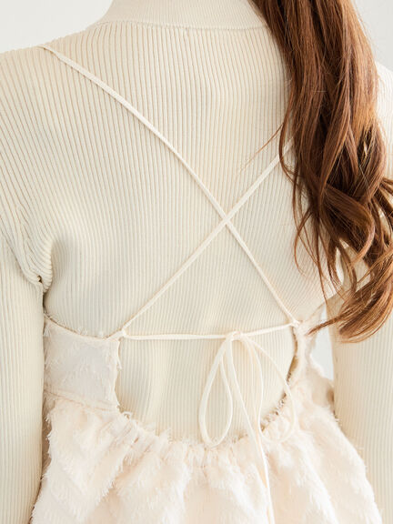 カットジャカードボンディングキャミソール（セットアップ可）（オフホワイト/ブラック）｜Te chichi（テチチ）通販