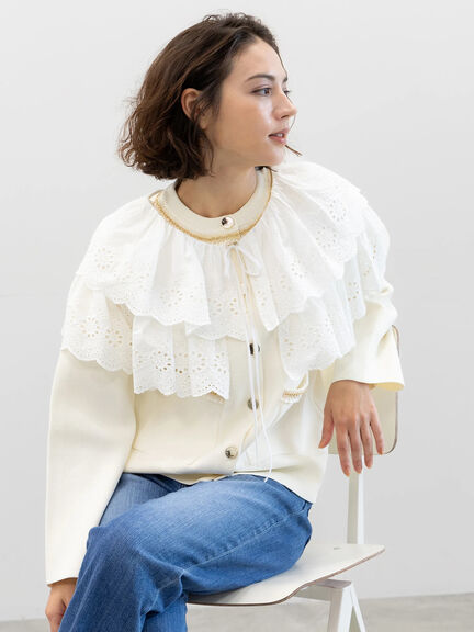 ダ・トラサルディ DA TRUSSARDI カーディガン 薄手 リブ ニット レディース 38 グレー 日本製 ニット 前立リブトッパーカーディガン レディース(M グレージュ