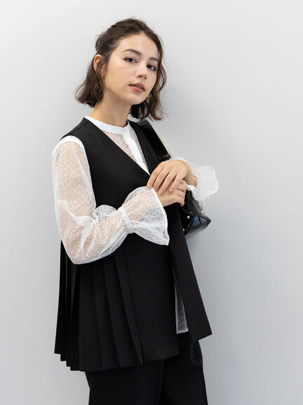 【セレモニーアイテム】サイドプリーツペプラムジレ（セットアップ可）（ブラック/ベージュ）｜Te chichi（テチチ）通販