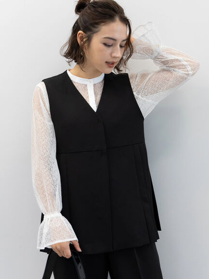 【セレモニーアイテム】サイドプリーツペプラムジレ（セットアップ可）（ブラック/ベージュ）｜Te chichi（テチチ）通販