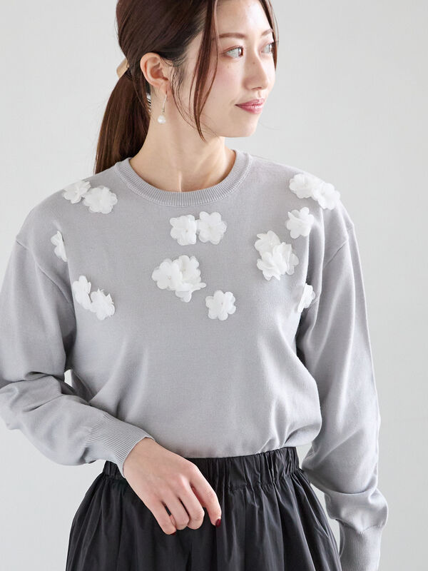 シフォンフラワーモチーフニット（グレー）｜Te chichi（テチチ）通販