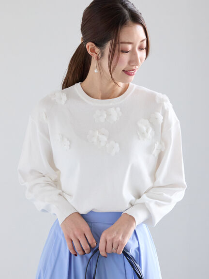 シフォンフラワーモチーフニット（オフホワイト/グレー）｜Te chichi（テチチ）通販