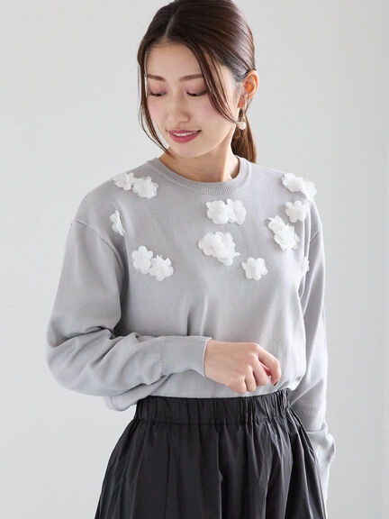 シフォンフラワーモチーフニット（オフホワイト/グレー）｜Te chichi（テチチ）通販