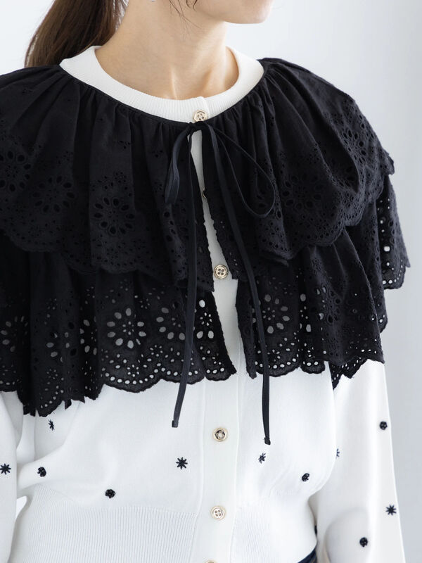 セール】 カットワークレースレイヤードボレロ（オフホワイト/ブラック