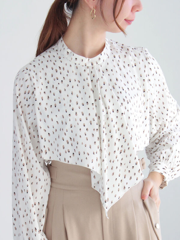 セール】 柄アソートフリルボウタイブラウス（オフホワイト