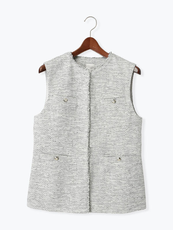 HYEON ツイードジレ ホワイト セール】 【セレモニーアイテム】フリンジツイードジレ（グレー