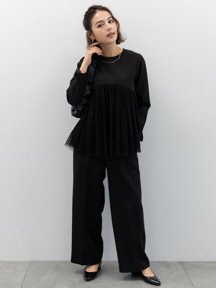 【セレモニーアイテム】タックストレートワイドパンツ（セットアップ可）（ブラック/ベージュ）｜Te chichi（テチチ）通販