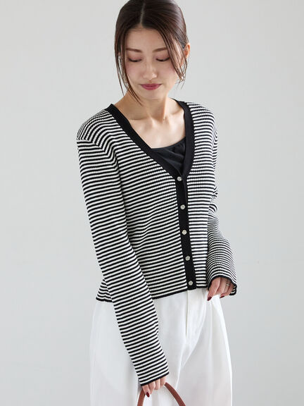 リブVネックカーディガン《2025spring catalog item》（ブラック/ベージュ/オレンジ/ネイビー）｜Te chichi（テチチ）通販