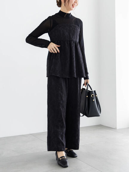 【WEB限定】フローラルジャカードストレートパンツ【セレモニーアイテム】（ブラック）｜Te chichi（テチチ）通販