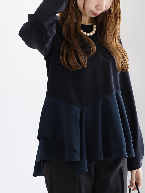 【WEB限定】カットジョーゼット切替ブラウス【セレモニーアイテム】（ネイビー）｜Te chichi（テチチ）通販