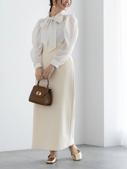 【WEB限定】シアーフロッキードットボウタイブラウス【セレモニーアイテム】（オフホワイト/ブラック）｜Te chichi（テチチ）通販