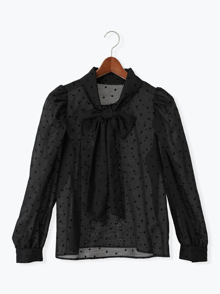 【WEB限定】シアーフロッキードットボウタイブラウス【セレモニーアイテム】（オフホワイト/ブラック）｜Te chichi（テチチ）通販