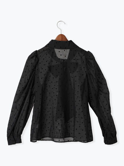 【WEB限定】シアーフロッキードットボウタイブラウス【セレモニーアイテム】（オフホワイト/ブラック）｜Te chichi（テチチ）通販