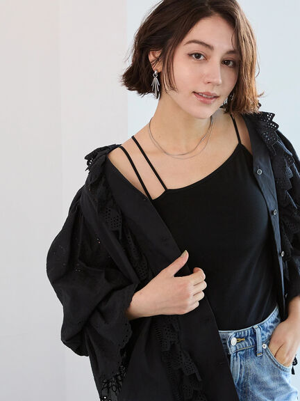 シームレスカップ付きアシメキャミソール《2025spring catalog item》（オフホワイト/ブラック）｜Te chichi（テチチ）通販