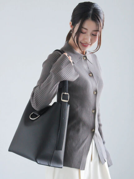 合皮バケツワンショルダーバッグ《2025spring catalog item》（ブラック/ブラウン）｜Te chichi（テチチ）通販