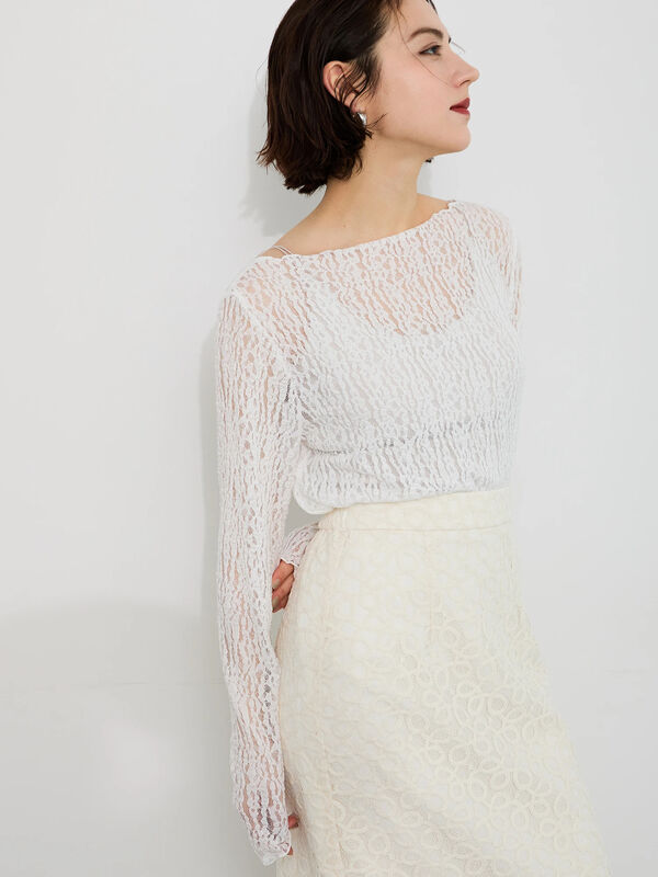 【Atelier Sucre】レースボートネックプルオーバー《2025spring catalog item》（オフホワイト）｜Te chichi（テチチ）通販