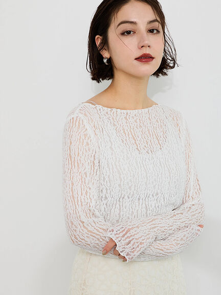 【Atelier Sucre】レースボートネックプルオーバー《2025spring catalog item》（オフホワイト）｜Te chichi（テチチ）通販