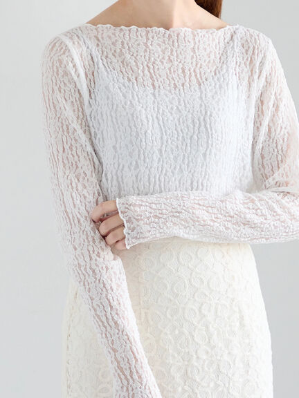 【Atelier Sucre】レースボートネックプルオーバー《2025spring catalog item》（オフホワイト）｜Te chichi（テチチ）通販