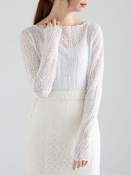 【Atelier Sucre】レースボートネックプルオーバー《2025spring catalog item》（オフホワイト）｜Te chichi（テチチ）通販