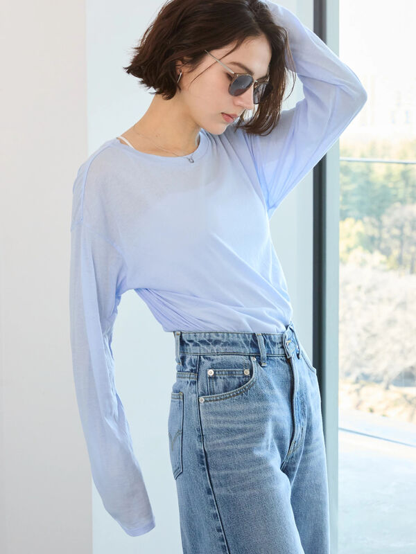 tシャツ シアー トリコット ロングスリーブ TEE レディース tシャツ アート柄ロングスリーブシアーTシャツ レディース