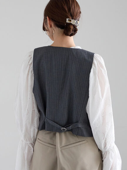 【宮本茉由着用】ストライプショートベスト《2025spring catalog item》（グレー/ネイビー）｜Te chichi（テチチ）通販
