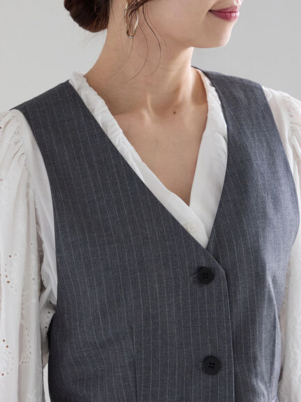【宮本茉由着用】ストライプショートベスト《2025spring catalog item》（グレー/ネイビー）｜Te chichi（テチチ）通販