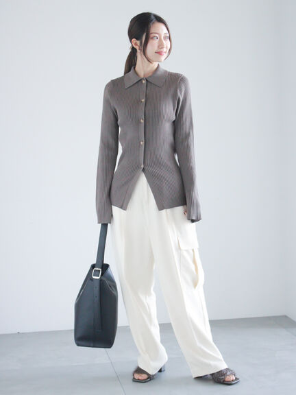 リブポロカラーニットカーディガン《2025spring catalog item》（グレー/チャコールグレー/ラベンダー）｜Te chichi（テチチ）通販