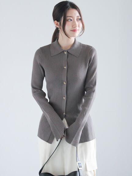 リブポロカラーニットカーディガン《2025spring catalog item》（グレー/チャコールグレー/ラベンダー）｜Te chichi（テチチ）通販