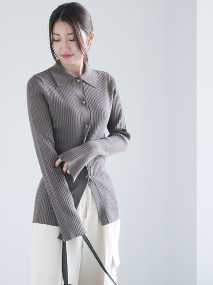 リブポロカラーニットカーディガン《2025spring catalog item》（グレー/チャコールグレー/ラベンダー）｜Te chichi（テチチ）通販