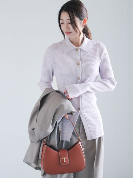 リブポロカラーニットカーディガン《2025spring catalog item》（グレー/チャコールグレー/ラベンダー）｜Te chichi（テチチ）通販