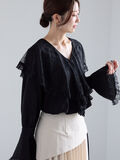 レースコンビフリルカラーブラウス《2025spring catalog item》（ブラック）｜Te chichi（テチチ）通販