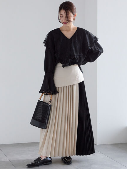 レースコンビフリルカラーブラウス《2025spring catalog item》（オフホワイト/ブラック）｜Te chichi（テチチ）通販
