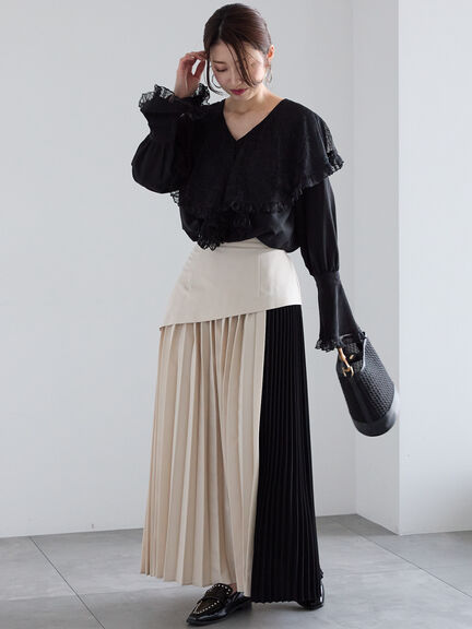 レースコンビフリルカラーブラウス《2025spring catalog item》（オフホワイト/ブラック）｜Te chichi（テチチ）通販