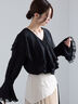 レースコンビフリルカラーブラウス《2025spring catalog item》（オフホワイト/ブラック）｜Te chichi（テチチ）通販