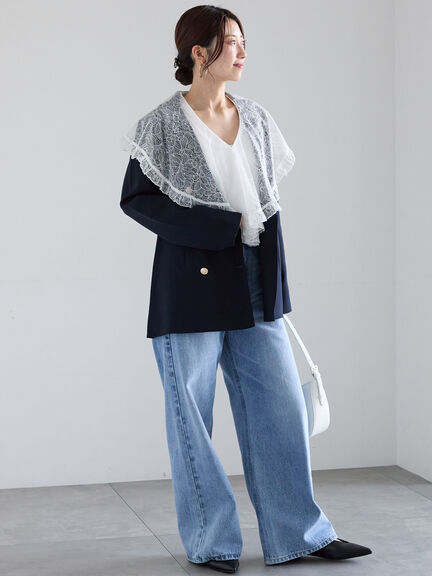レースコンビフリルカラーブラウス《2025spring catalog item》（オフホワイト/ブラック）｜Te chichi（テチチ）通販
