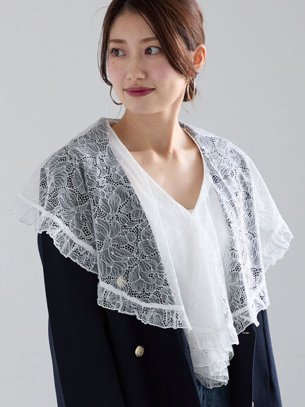 レースコンビフリルカラーブラウス《2025spring catalog item》（オフホワイト/ブラック）｜Te chichi（テチチ）通販